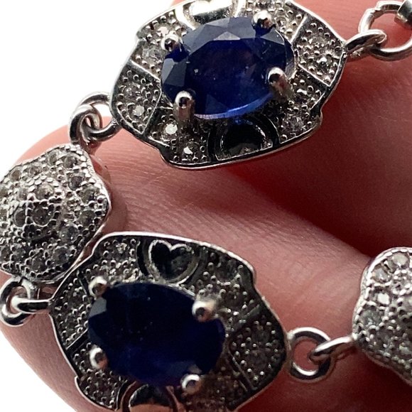 Blue Sapphire 3.30ct Platinum Finish Solid 925 Sterling Silver Bracelet - Picture 3 of 5